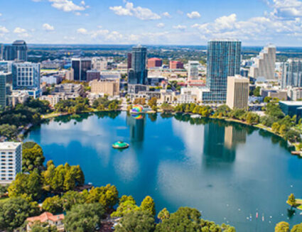 View of city and water.