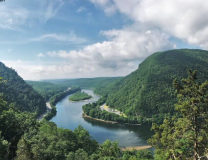 View of mountains and river.